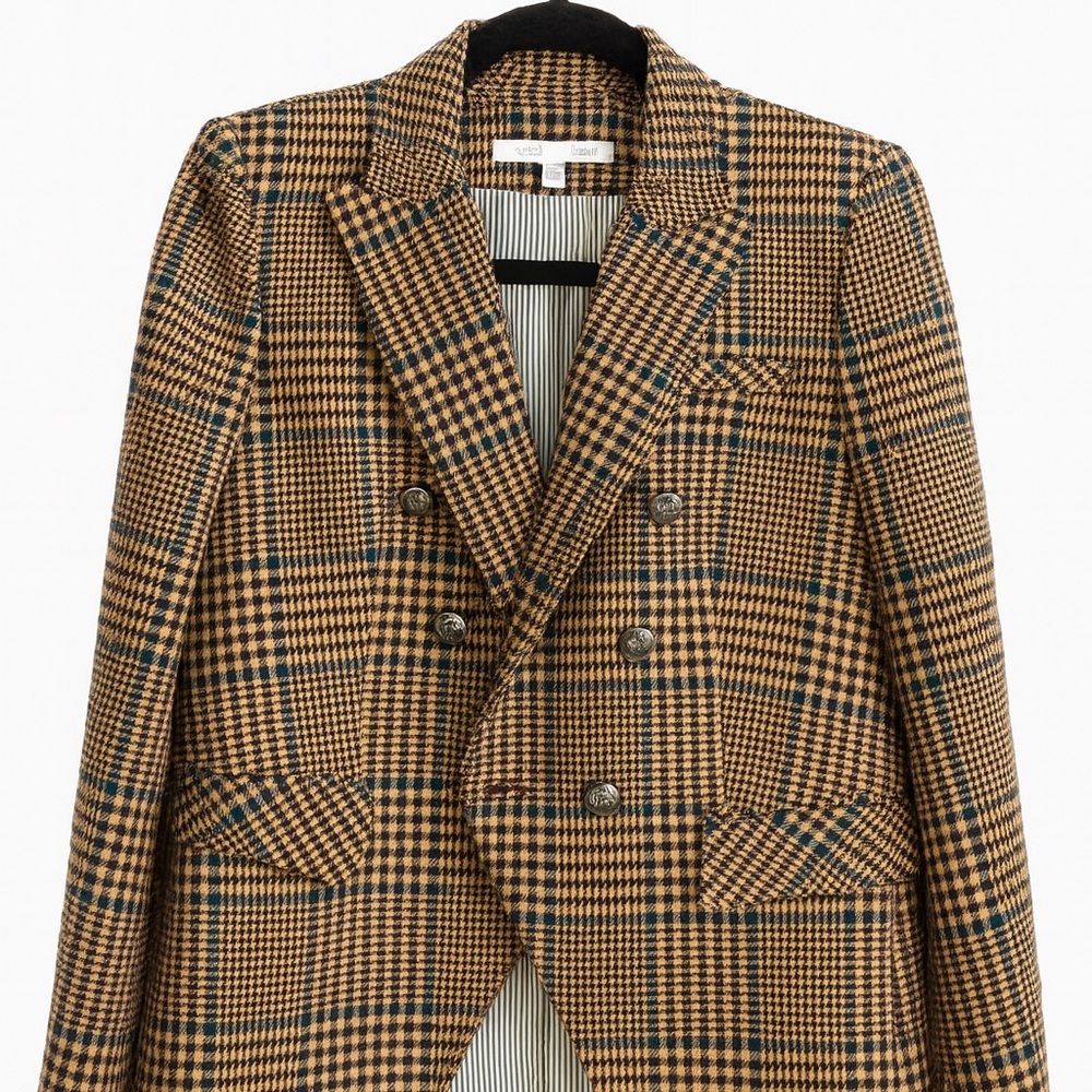 Veronica Beard Brown Plaid Double-Breasted Blazer